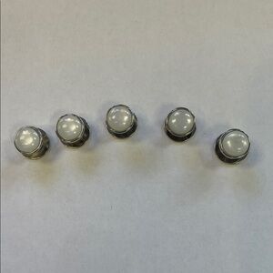 Set of 5White Enamel Tuxedo Shirt Studs with a Silver Trim